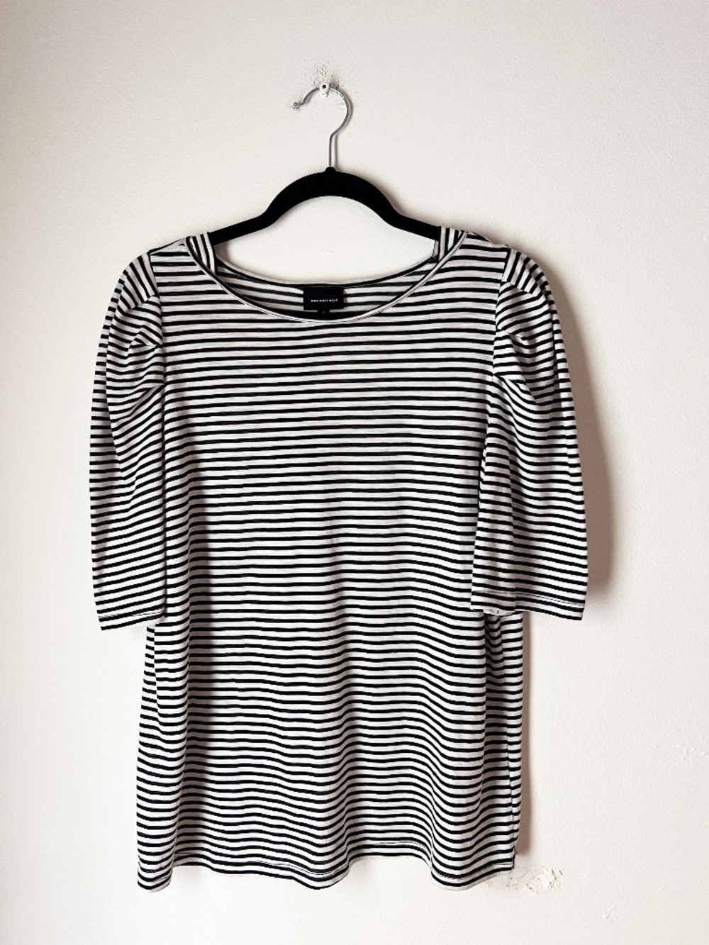 Who What Wear Black & White Striped Short Sleeve Top Size L French Girl Parisian